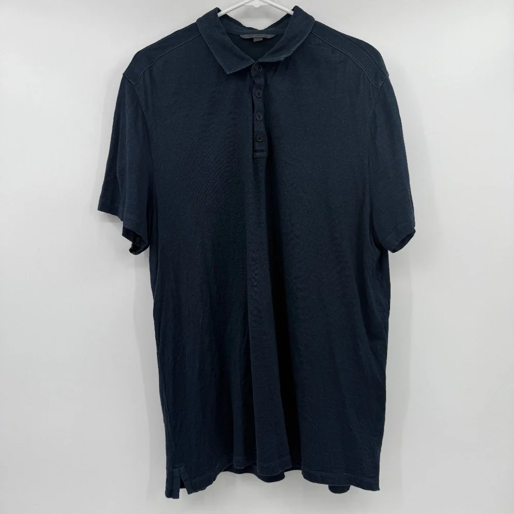 John Varvatos Polo Shirt Men XL Blue Silk Cotton Blend Short Sleeves Casual - Picture 1 of 9